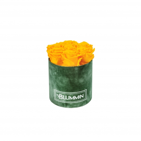 SMALL BLUMMiN GREEN VELVET BOX WITH YELLOW ROSES