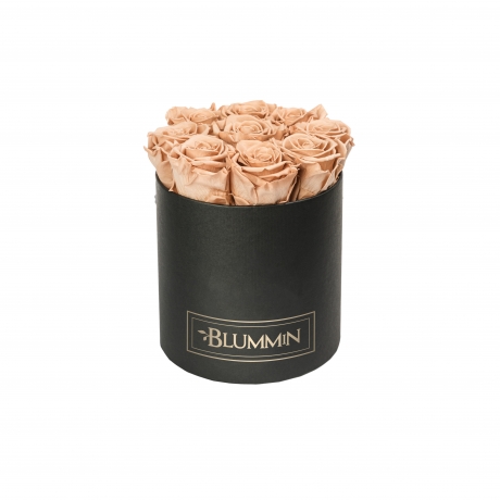 MEDIUM BLACK BOX WITH CAPPUCCINO ROSES