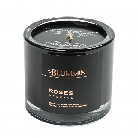 BLUMMIN BLACK SCENTED SOY WAX CANDLE 200g - ROSES SPECIAL
