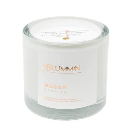 BLUMMiN WHITE SCENTED SOY WAX CANDLE 200g - ROSES SPECIAL