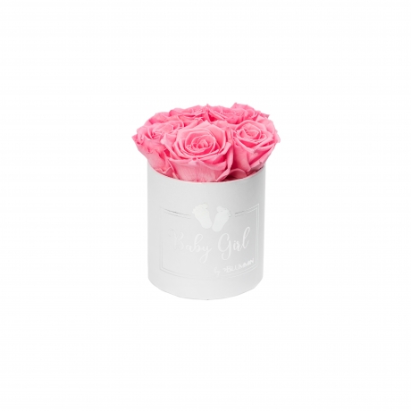 BABY GIRL - WHITE BOX WITH 5 BABY PINK ROSES 