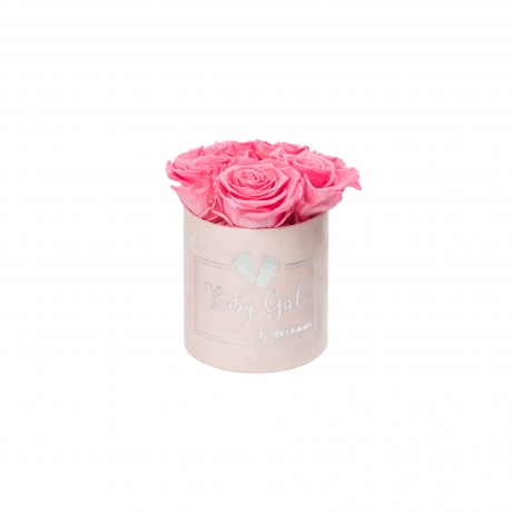 BABY GIRL - PINK VELVET BOX WITH 5 BABY PINK ROSES