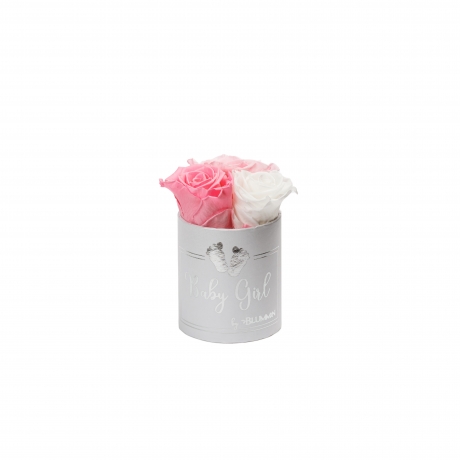 BABY GIRL - WHITE BOX WITH MIX (WHITE, BRIDAL PINK, BABY PINK) ROSES