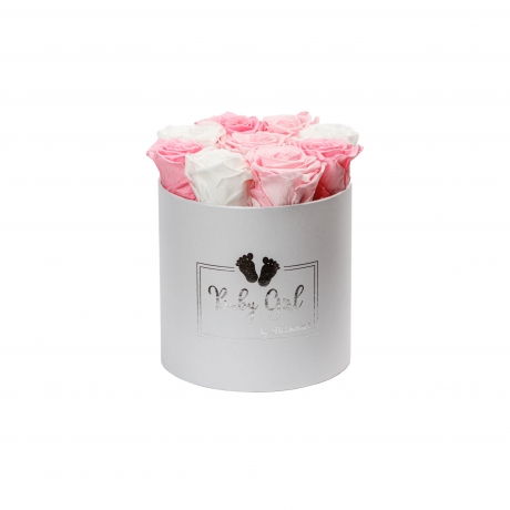 BABY GIRL - WHITE BOX WITH 9 MIX ROSES