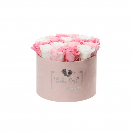 BABY GIRL - LIGHT PINK VELVET BOX WITH 17 MIX ROSES