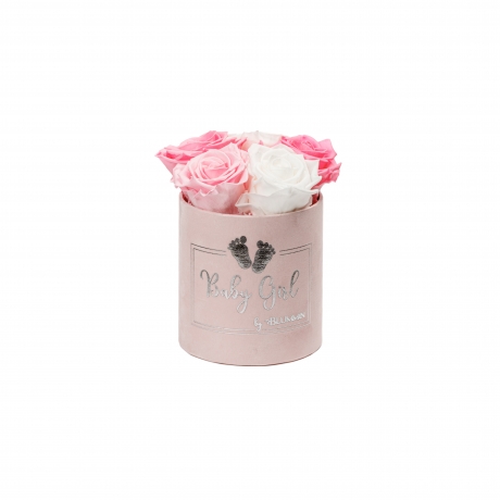 BABY GIRL MIDI LIGHT PINK VELVET BOX WITH MIX ROSES