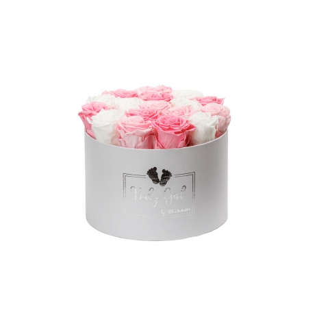 BABY GIRL - WHITE BOX WITH MIX (WHITE, BABY PINK, BRIDAL PINK) ROSES