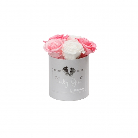 BABY GIRL - WHITE BOX WITH MIX (WHITE, BRIDAL PINK, BABY PINK) ROSES