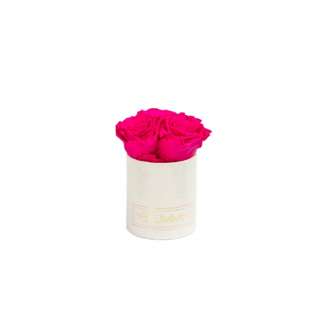 XS WHITE LEATHER BOX WITH HOT PINK ROSES