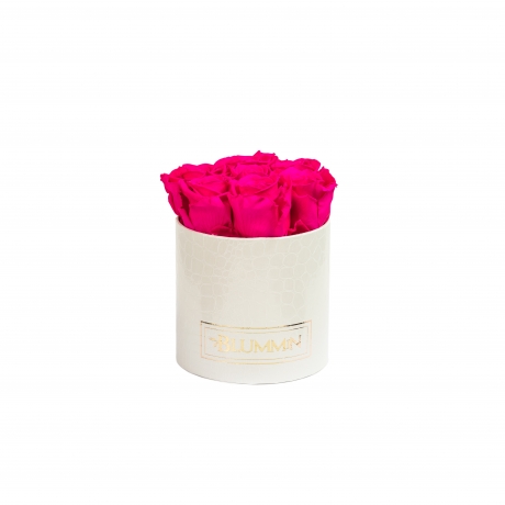 SMALL WHITE LEATHER BOX WITH HOT PINK ROSES