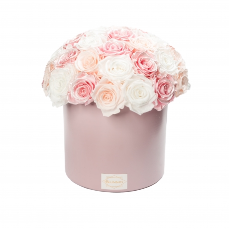 PINK CERAMIC POT WITH 35-40 MIX (ICE PINK, BRIDAL PINK, WHITE) ROSES