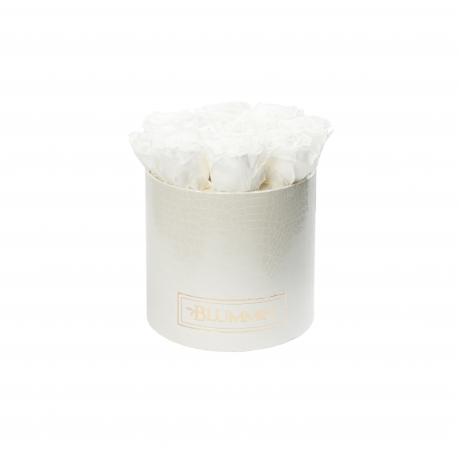 MEDIUM WHITE LEATHER BOX WITH WHITE ROSES
