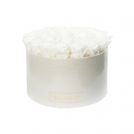 EXTRA LARGE WHITE LEATHER BOX WITH WHITE ROSES