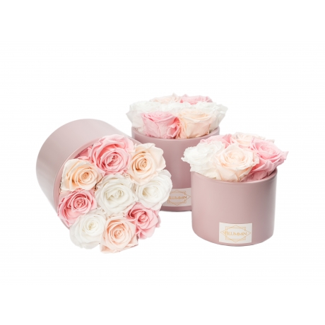 PINK CERAMIC POT WITH MIX (ICE PINK, BRIDAL PINK, WHITE) ROSES