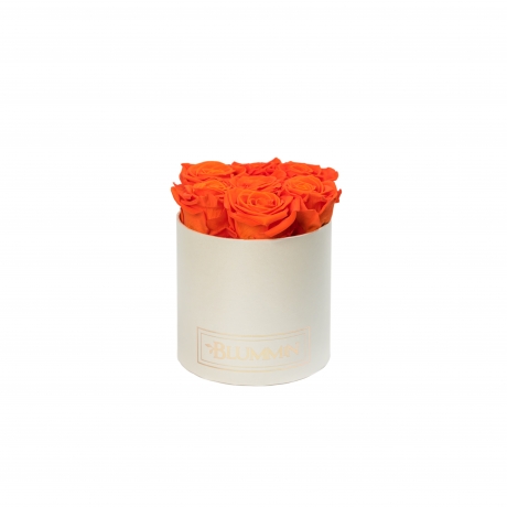 SMALL CREAMY BOX WITH ORANGE ROSES