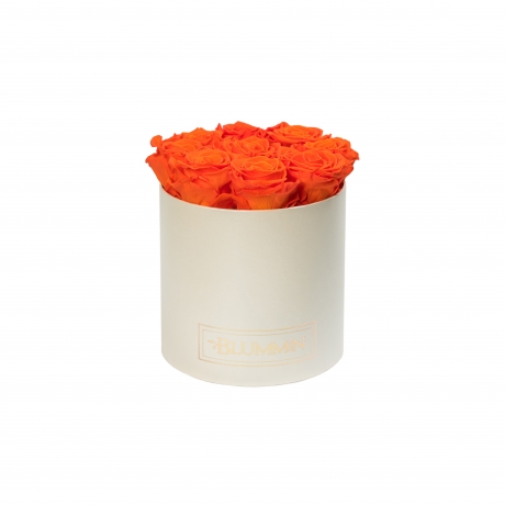 MEDIUM CREAMY BOX WITH ORANGE ROSES