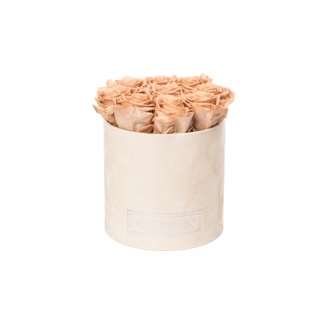 MEDIUM NUDE VELVET BOX WITH CAPPUCCINO ROSES