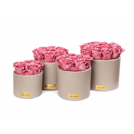 BEIGE CERAMIC POT WITH VINTAGE PINK ROSES