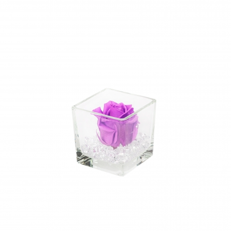 GLASS VASE WITH VIOLET VAIN ROSE AND CRYSTALS (8x8 cm)