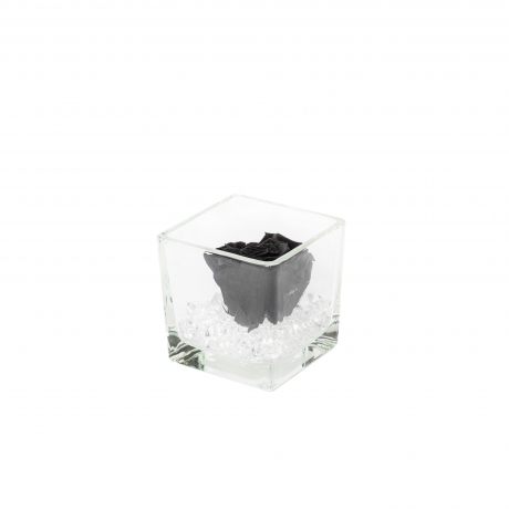 GLASS VASE WITH BLACK ROSE AND CRYSTALS (8x8 cm)