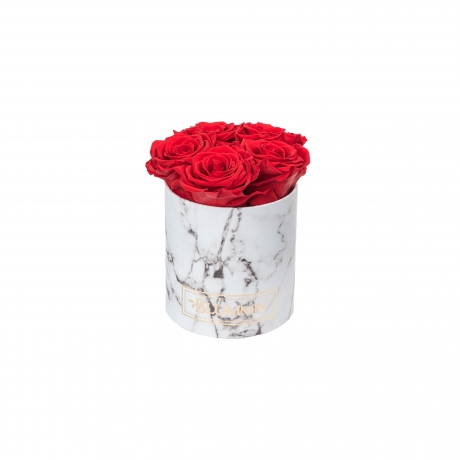 MIDI BLUMMiN WHITE MARBLE BOX WITH VIBRANT RED ROSES