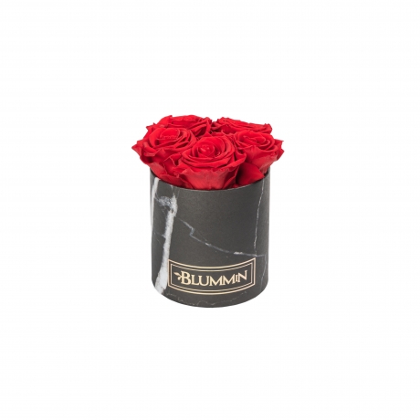 MIDI BLUMMiN BLACK MARBLE BOX WITH VIBRANT RED ROSES