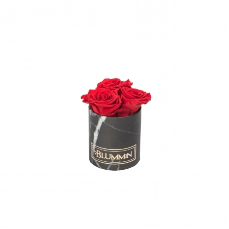 XS BLACK MARBLE BOX WITH VIBRANT RED ROSES