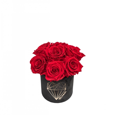 BOUQUET  WITH 7 ROSES - MIDI LOVE BLACK VELVET BOX WITH VIBRANT RED ROSES