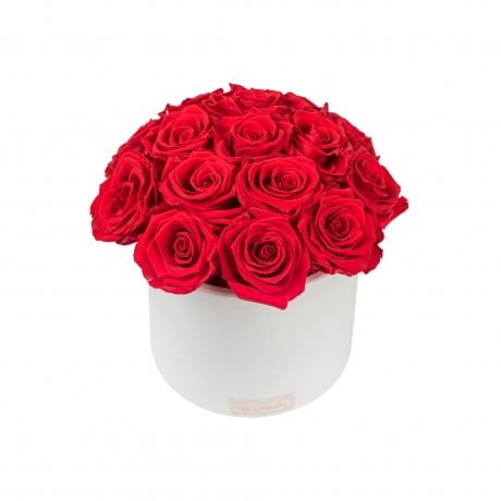 BUKETT 15 ROOSIGA - VALGE KERAAMIKA VIBRANT RED ROOSIDEGA