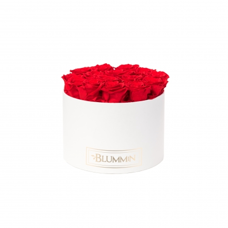 LARGE CLASSIC WHITE BOX WITH VIBRANT RED ROSES