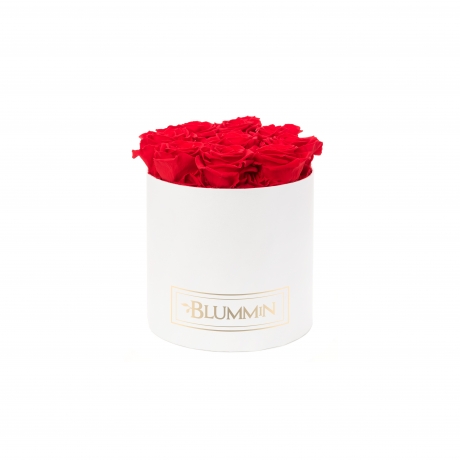 MEDIUM CLASSIC WHITE BOX WITH VIBRANT RED ROSES