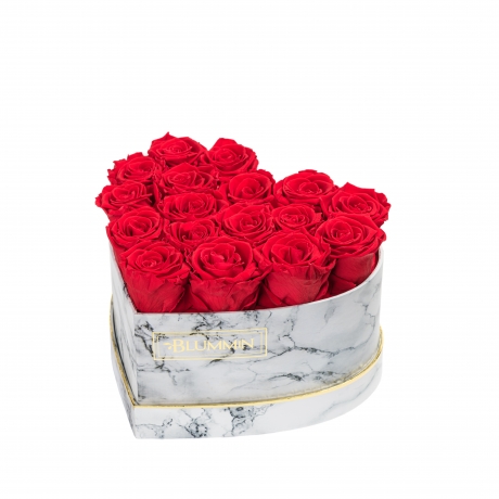 MARBLE FLOWERBOX WITH 17 VIBRANT RED ROSES