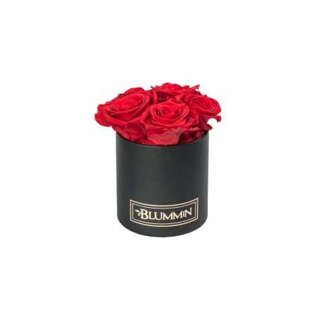 BLUMMIN MIDI BLACK BOX WITH  VIBRANT RED ROSES