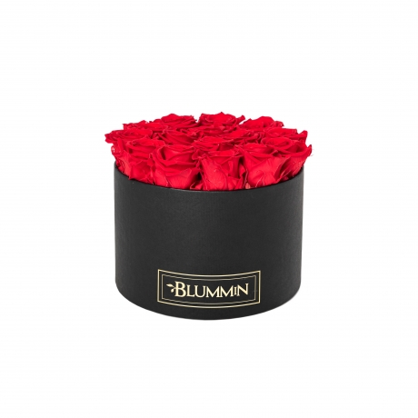 LARGE CLASSIC BLACK BOX WITH VIBRANT RED ROSES