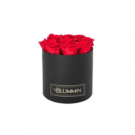  MEDIUM BLUMMIN BLACK BOX WITH VIBRANT RED ROSES