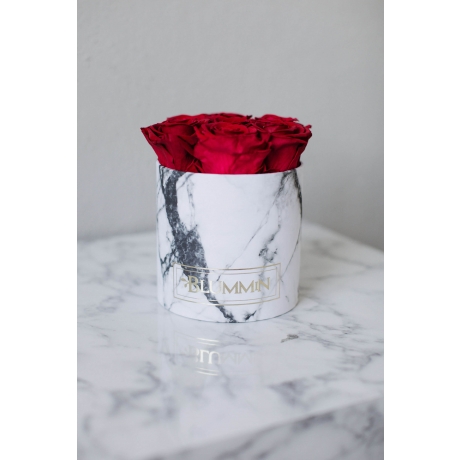 SMALL MARBLE COLLECTION - white BOX WITH VIBRANT RED ROSES
