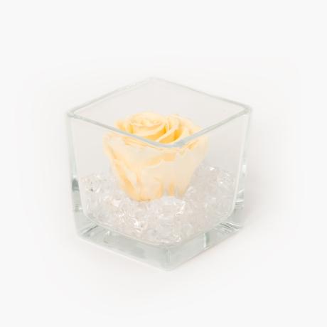 GLASS VASE WITH CHAMPAGNE ROSE AND CRYSTALS