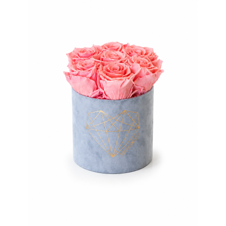 SMALL LOVE LIGHT GREY VELVET BOX WITH BRIGHT PINK ROSES