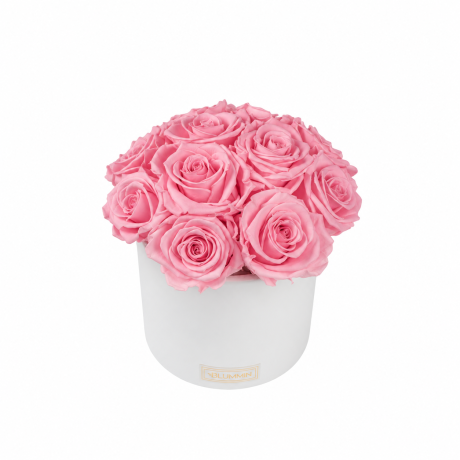 Kauasäilivad 11 heleroosat roosi valges keraamikas bukett (Bridal Pink) 