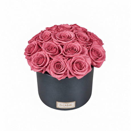 Kauasäilivad 15 roosat roosi tumehallis keraamikas bukett (Vintage Pink)