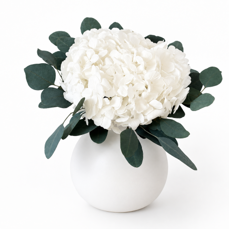 PRESERVED WHITE HYDRANGEA & EUKALYPTUS POPULUS