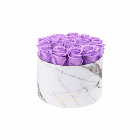 LARGE BLUMMiN WHITE MARBLE BOX WITH VIOLETVAIN ROSES