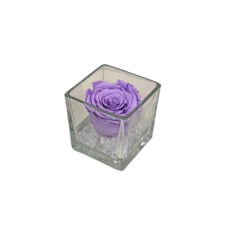 KLAASIST VAAS 8x8 cm HELELILLA KAUASÄILIVA ROOSIGA JA KRISTALLIDEGA