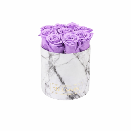 MEDIUM BLUMMIN WHITE MARBLE BOX WITH VIOLET VAIN ROSES