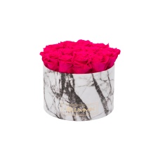 LARGE WHITE MARBLE BOX WITH HOT PINK ROSES