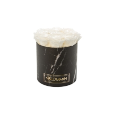  MEDIUM BLUMMIN BLACK MARMOR BOX WITH WHITE ROSES