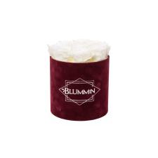 MEDIUM VELVET DARK RED BOX WITH WHITE ROSES
