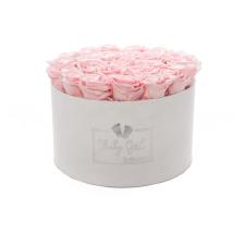 BABY GIRL - WHITE VELVET BOX WITH 25 BRIDAL PINK ROSES