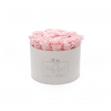 BABY GIRL - valge sametkarp BRIDAL PINK roosidega (LARGE - 15 roosiga)
