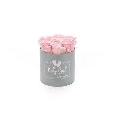BABY GIRL - LIGHT GREY BOX WITH 7 BRIDAL PINK ROSES 